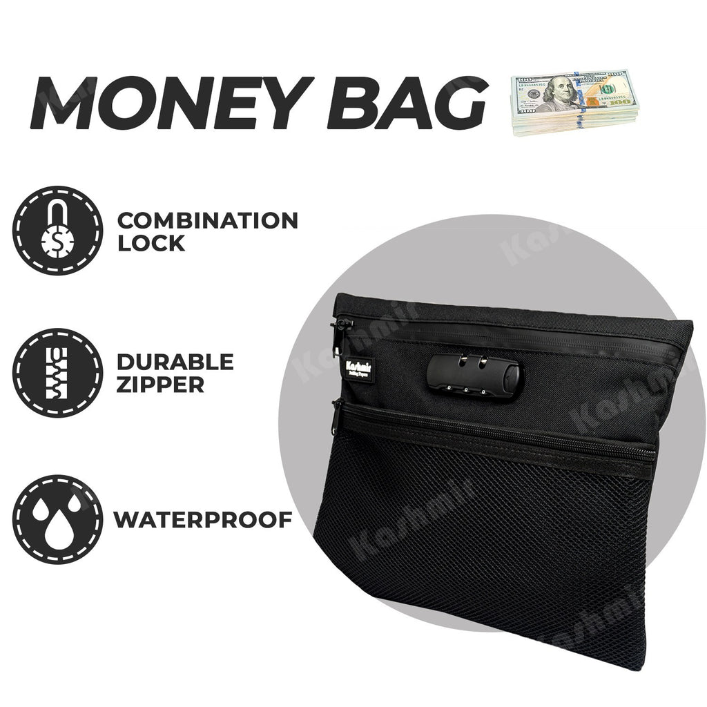 Kashmir Travel Bag Pouch 12X10 Large Money Bag Combination Lock Water Resistant