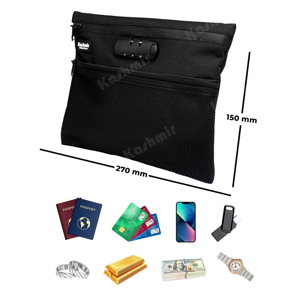 Kashmir Travel Bag Pouch 12X10 Large Money Bag Combination Lock Water Resistant