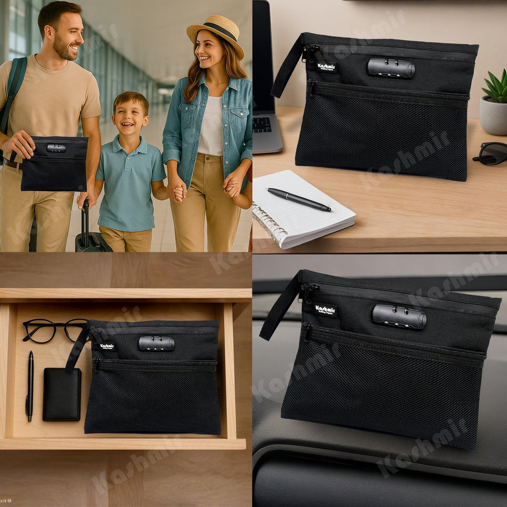 Kashmir Travel Bag Pouch 12X10 Large Money Bag Combination Lock Water Resistant